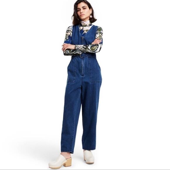 Rachel Comey Belted Zip Front Blue Denim Jumpsuit Overalls - Picture 1 of 9